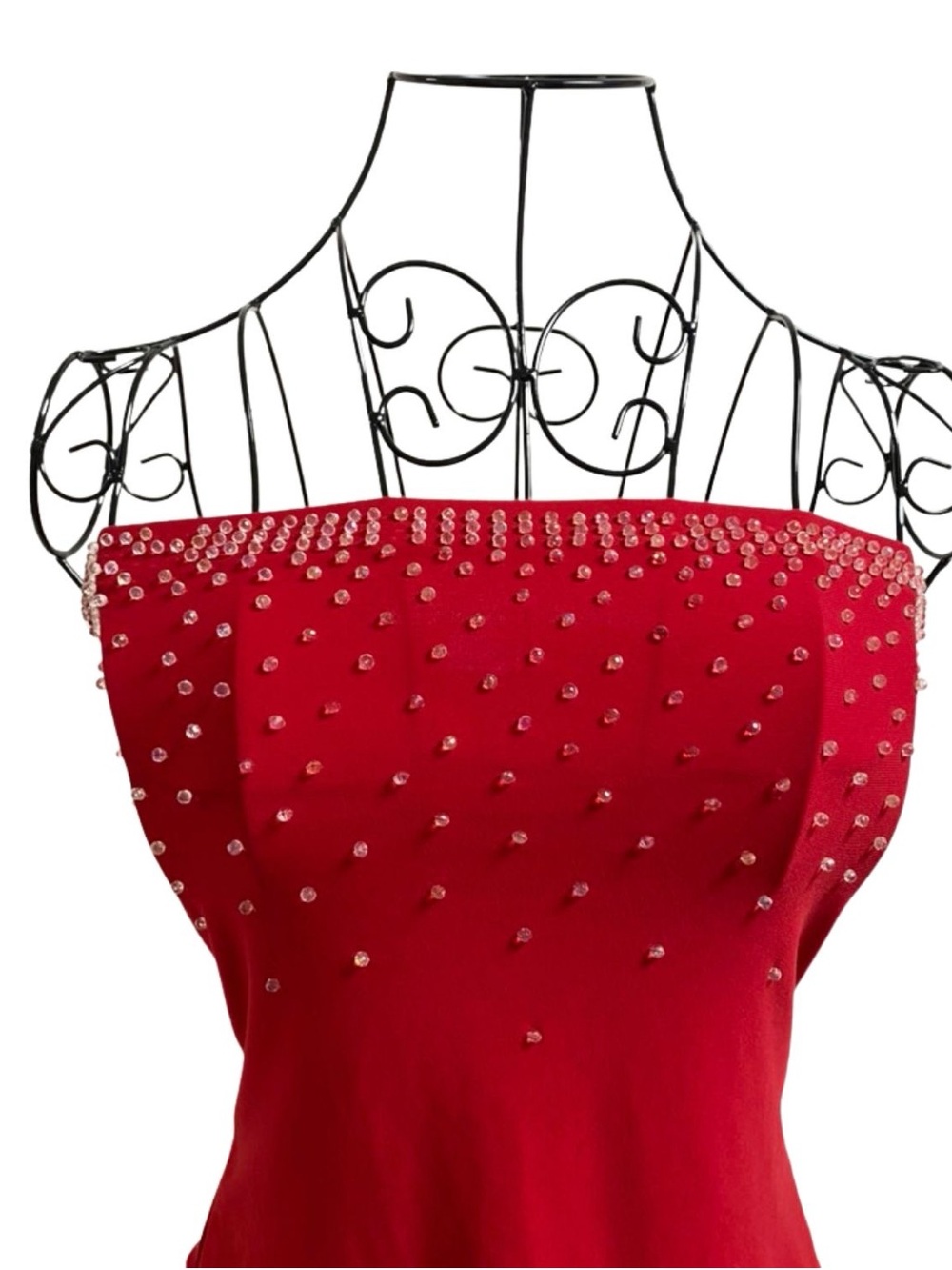 Red Y2K Vintage Asymmetrical Tube Crop Top Sparkle Bead Bodycon Medium Sexy Emo - Picture 3 of 9